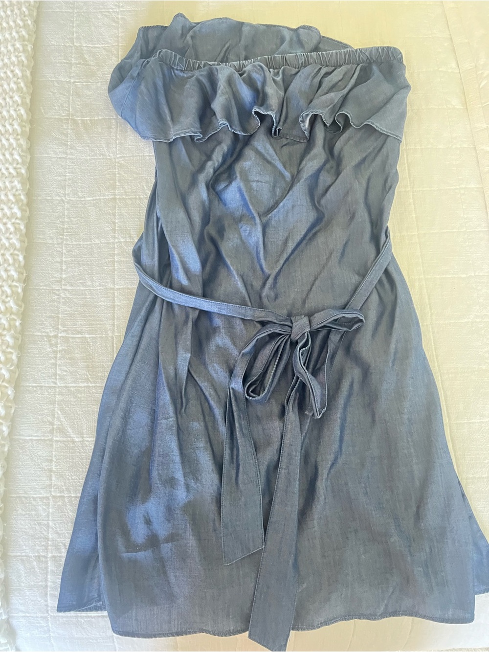 Michael Kors Strapless Ruffle Tie-Waist Dress in Dusty Blue
